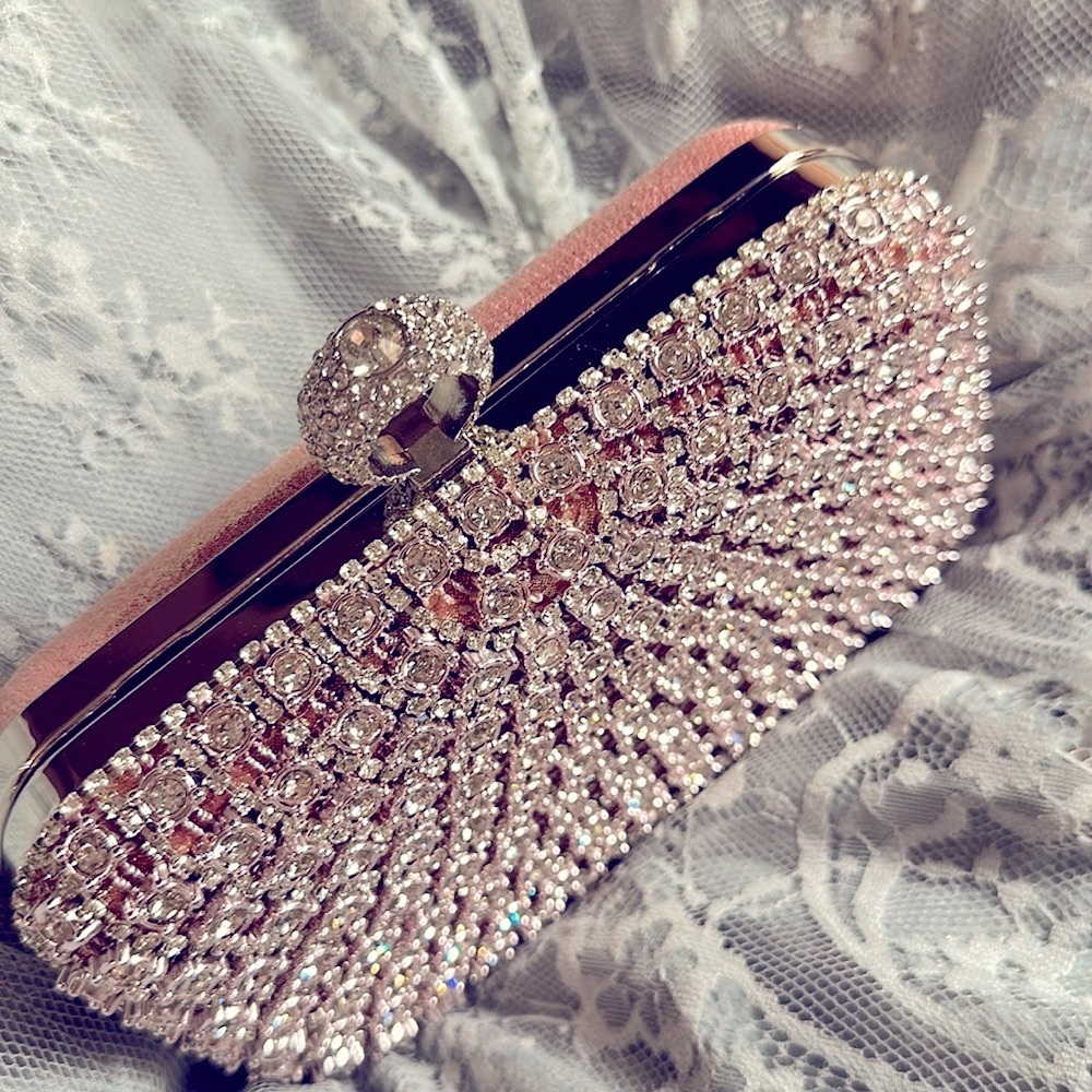 Elegant Pink Shimmer & Rhinestone Clutch